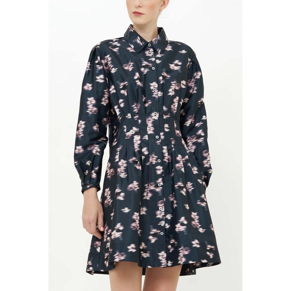 Oliphant Elizabeth Dress Lebombo Black Ikat Print Pleated Shirt Dress XS NEW